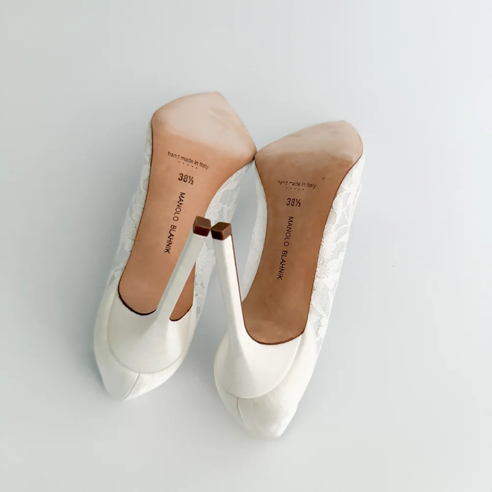 Manolo Blahnik White & Blue Lace Pump Heels (US 8.5 / IT